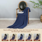 inhand Navy Blue Throw Blanket for Couch and Bed, Soft Living Room Home Decor Knitted Twin Size Blanket, Outdoor Lightweight Breathable Summer Blanket, Farmhouse Warm Woven Decorative, 60"x80"