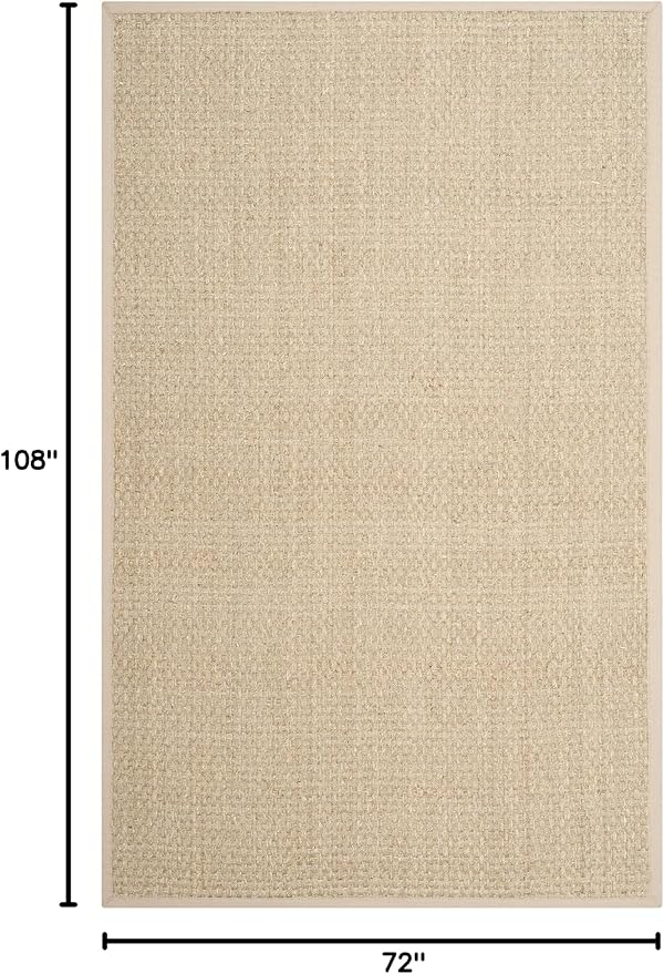 SAFAVIEH Area Rug 6x9 - Natural Fiber Collection - Natural & Beige, Seagrass, Basketweave Pattern with Border (NF114A)