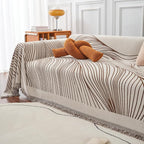 VClife Large Sofa Cover Chenille Couch Cover for 2 Cushion Couch Sofa, Modern Beige Chocolate Striped Couch Covers for Kids Washable Sectional Sofa Protector with Tassel 71"X118"