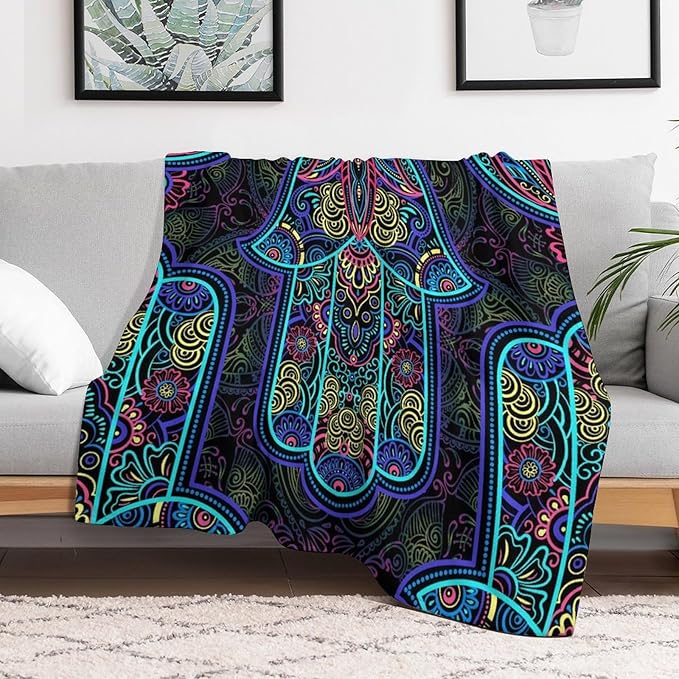 Boho Mandala Throw Blanket Colorful Hand Bohemian Blanket for Sofa Bed Couch Chair Or Dorm 40"x50"