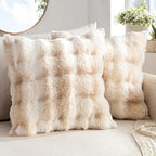 MIULEE Faux Fur Pillow Covers Thick Soft Plush Throw Pillows Luxury Spring Home Decor for Couch Bed Bedroom Living Room Sofa,18x18 Inch Pack of 2 White-Beige