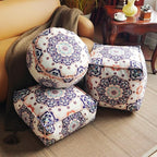 Unstuffed Pouf Cover Ottoman Footrest Bohemian Chenille Foot Stool Floor Bean Bag 20x20x8 Inches for Living Room Bedroom Home Decor (Blue, Square)