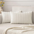 MIULEE Pack of 2 Corduroy Decorative Lumbar Throw Pillow Covers 20x12 Inch Soft Boho Striped Pillow Covers Modern Farmhouse Home Decor for Sofa Living Room Couch Bed Pure White