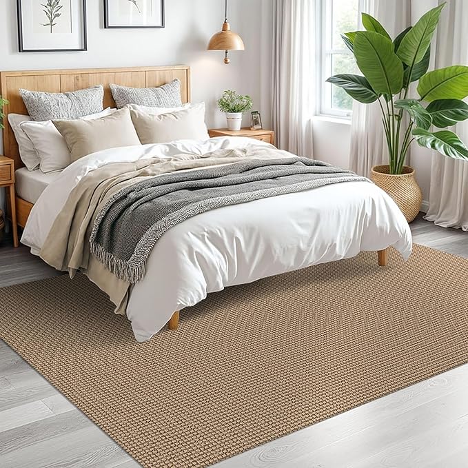 EARTHALL Woven Area Rugs 5x7 Ft Washable Living Room Rugs Non Slip Rubber Backed Dining Room Rug Braided Bedroom Rugs Indoor Floor Carpet for Living Room, Bedroom, Dining Room,Orange/Tan/Brown