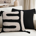 Adabana Black and Beige Pillow Covers 18x18 Decorative Tufted Abstract Throw Pillows Cover Modern Farmhouse Home Decor for Couch Living Room Safa Bed