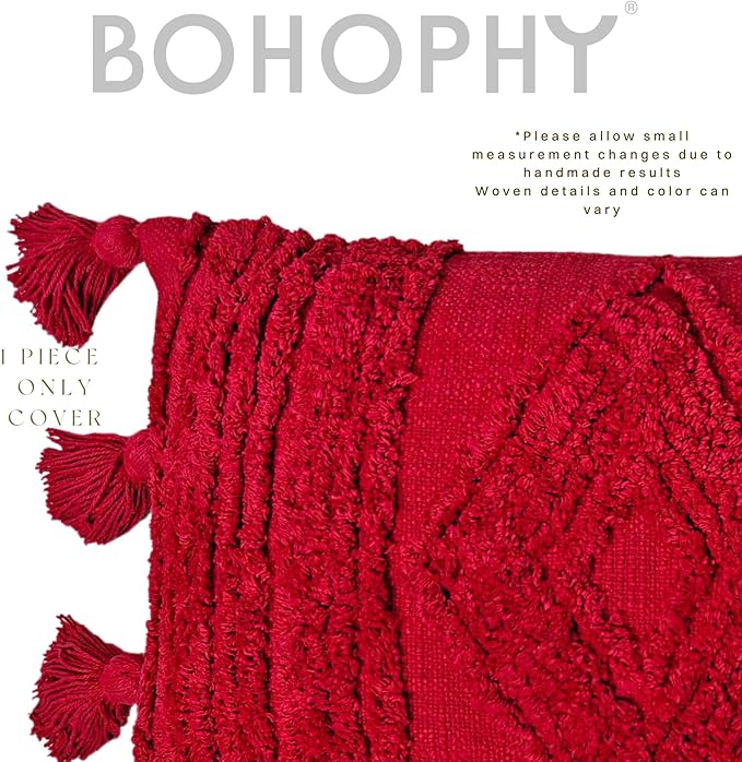 Boho Neutral Textured Throw Pillow Cover Tufted Decorative Pillowcase Nursery Cushion Cover cojin decorativo (Holiday Red)