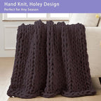 Bigacogo Chunky Knit Throw Blanket for Couch, 51x63 inches, 100% Hand Knitted with Thick Jumbo Chenille Yarn, Cozy Soft Large Rope Knot Cable Crochet Blankets for Sofa Bed Living Room, Chocolate