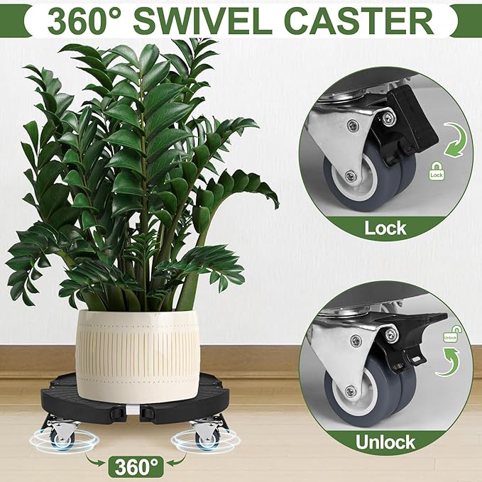 ToLanbbt 4 Pack Plant Caddy Stands with 360° Wheels Adjustable 15-22 in Rolling Stands Heavy Duty Large Plant Carts Dolly with Casters 440lbs Capacity for Large Planter, Garden Pot, Flower Pot, Black