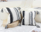 Boho Throw Pillow Covers 18x18 Aesthetic Neutral Boucle Couch Pillow Cover Rainbow Striped Decorative Accent Pillow Case for Couch Bed Sofa Farmhouse,Modern Funky,Set of 2 Black and White