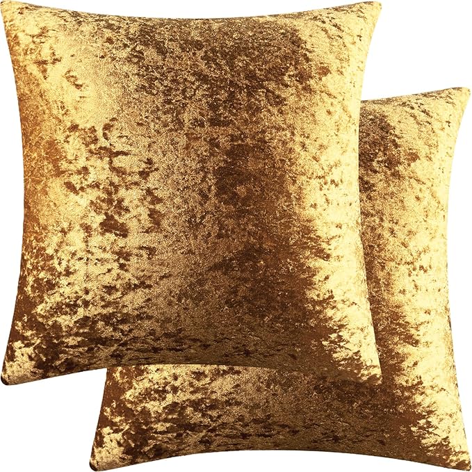 2 Pack 22x22 Pillow Cover Velvet Pillow Covers, Square Throw Pillow Covers for Living Room Decorations Throw Pillow Case, Throw Pillow Cover Cushion Cover for Home Sofa Bedroom Car, Dark Gold