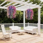 INQCMY Artificial Fake Hanging Plants Flowers Basket for Spring Outdoor Outside Decoration,UV Resistant Faux Silk Flower in Planter for Home Patio Porch Balcony Garden Yard Decor(Mixed Color)