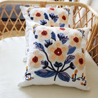 Floral Pillow Cover Boho Embroidered Pillow Covers for Couch Sofa Yellow Flowers Bohemian Pillow Covers Cotton Linen Botanical Plant Leaves Pillowcase Covers 2PCS 18x18 Inch