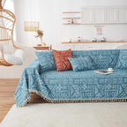 VClife Boho Couch Cover for 3 Cushion Couch Sofa Durable Soft Chenille Sofa Slipcover for Sectional Sofa, 1 PC Multi-Functional Sofa Covers Protector, Blue and White Furniture Protector 71" x 134"