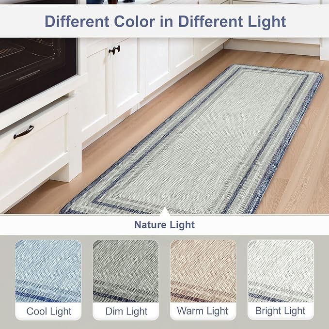 KIMODE Kitchen Mats for Floor Anti Fatigue, Blue Farmhouse Rugs for Kitchen Floor 24"x71", Padded Kitchen Floor Mats, Cushioned Memory Foam Standing Desk Mat for Laundry Office Sink