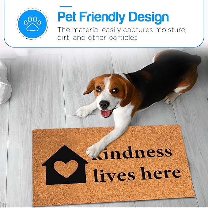 PLUS Haven Coconut Coir Home Entrance Door Mat – 17.5" x 30" | Kindness Lives Here Heavy-Duty Doormat for Indoor & Outdoor Use | Eco-Friendly & Durable