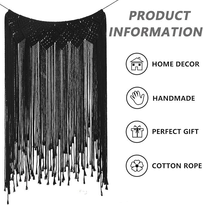 RLoncomix Macrame Wall Hanging Modern Chic Woven Wall Art Tapestry Boho Wedding Living Room Gallery Bedroom Wall Decoration, Black, 39"x 45"
