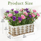 Artificial Rose Flowers with Woven Basket, Faux Blooming Roses in Fake Rattan Planter for Table Centerpiece, Romantic Floral Arrangement for Home Kitchen Entryway Spring Party Decor, Pink & Purple