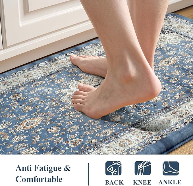 Collive Boho Kitchen Mat, Cushioned Anti Fatigue Kitchen Rug Set 2 Piece Non-Skid Waterproof Kitchen Mats for Floor, Comfort Heavy Duty Standing Mat for Kitchen, Laundry, Office, Desk