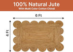 MDS 1 PC Handwoven Braided Jute Area Rug 4ft x 6ft Rectangle Scalloped Edge, 100% Natural Jute Rustic Farmhouse Reversible Accent Rug for Bedroom Living Room Hallway Entryway Office Kitchen (4' x 6')