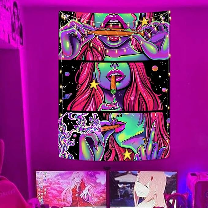 Yeoiat Fantasy Tapestry Anime Tapestry for Bedroom Cool Tapestries Wall Hanging for Dorm Living Room (Pink, 44.00" x 60.00")