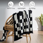 Joiedomi Throw Blanket for Couch, Black White Checkered Knitted Blankets Gifts for Women Mom Girls, Cozy Cute Soft Throw Home Room Decor Aesthetic Women Mothers Birthday Gifts 50x60 Inches