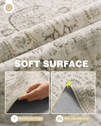 Washable Rugs 9x12, Large Area Rugs 9x12 Living Room with Non-Slip Backing, Super-Soft Floral Vintage Rug, Low Pile Area Rug for Bedroom, Dining Room, Office (Ivory/Beige, 9'x12')