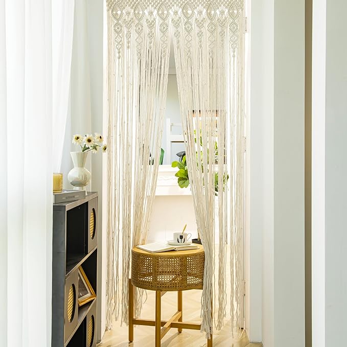Macrame Door Curtain Bohemian Curtains for Windows Handwoven Boho Wall Hanging for Doorways Room Dividers Bedroom Decor Wedding Tapestry Living Room Farmhouse Cottage 35x70 inch