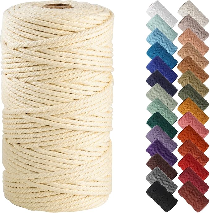 NOANTA Cream Yellow Macrame Cord 4mm x 109yards, Colored Macrame Rope, Cotton Cord Macrame Yarn, Colorful Cotton Craft Cord for Wall Hanging, Plant Hangers, Crafts, Knitting