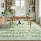 Lessymo 5x7 Washable Area Rug with Non Slip Backing,Soft Boho Indoor Carpets for Living Room Bedroom Nursery, Kid and Pet Friendly, Light Green