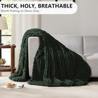 L'AGRATY Chunky Knit Blanket Throw: 72''x84'' Chenille Chunky Knitted Throw Blanket for Bed Couch - Handmade Thick Big Cable Knit Blankets - Large Crochet Rope Blanket for Home Decor(Green)