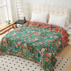 Boho Throw Blanket for Bed 100% Cotton Ultra Soft Rustic Quilt Floral Printed Farmhouse Decor Fall Bed Blankets,80"×90" All Season Rustic Large Throw for Sofa Couch Chair