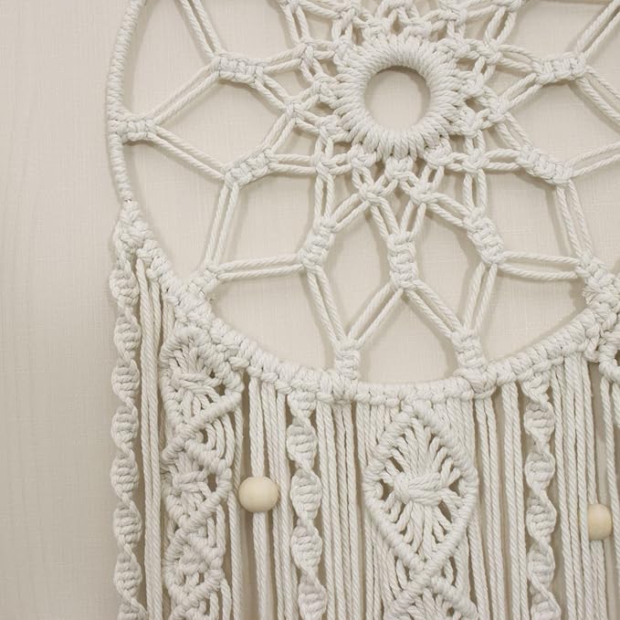EOBTAIN Boho Macrame Wall Hanging Handmade Dream Catchers Pink and White Woven Tapestry Wall Decor Dreamcatcher Tassel Wall Art Bohemian Home Decor for Bedroom Living Room,Gifts for Girls Woman Mom