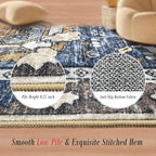 RUGSURE Washable Area Rugs - Perfect for Living Room, Bedroom, Kids Room, Nursery - Stain & Water Resistant Non-Slip, Pet & Child Friendly, Vintage Tribal Area Rugs (Navy, 6' x 9')