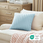 Bedsure Double-Side Striped Throw Pillow Covers 18x18 Set of 2, Spring Fluffy Light Blue Soft Decorative Pillow Covers, Home Decor for Couch Sofa Living Room Bedroom