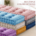 Bench Cushions for Indoor Furniture 42x16 in Velvet Kitchen Dining Piano Window Seat Cushion, Tufted Patio Porch Swing Thicken Bench Pad Memory Foam(Pink)