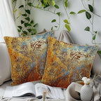 KSLIDS Brown Rust Soft Velvet Throw Pillow Covers Set of 2 Gold Orange Teal Rustic Decorative Pillow Covers 16x16 Inch Rusty Copper Metallic Bronze Pillow Case for Sofa Couch Living Room Home Decor