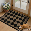 Checkered Easy Jute 2x3 Kitchen Porch Entryway Rug, Farmhouse Non Slip Front Door Mat Indoor Outdoor Decor, Diamond Washable Small Outdoor Rug, Brown Black Stain Resistant Boho Carpet for Bathroom