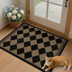 Checkered Easy Jute 2x3 Kitchen Porch Entryway Rug, Farmhouse Non Slip Front Door Mat Indoor Outdoor Decor, Diamond Washable Small Outdoor Rug, Brown Black Stain Resistant Boho Carpet for Bathroom