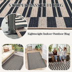 Lahome Elance Striped Easy Jute Rug, 3x5 Outdoor Patio Porch Rug Washable Rugs for Entryway, Indoor Outdoor Living Room Carpets, Farmhouse Neutral Non Slip Black Carpet for Backyard Bedroom RV
