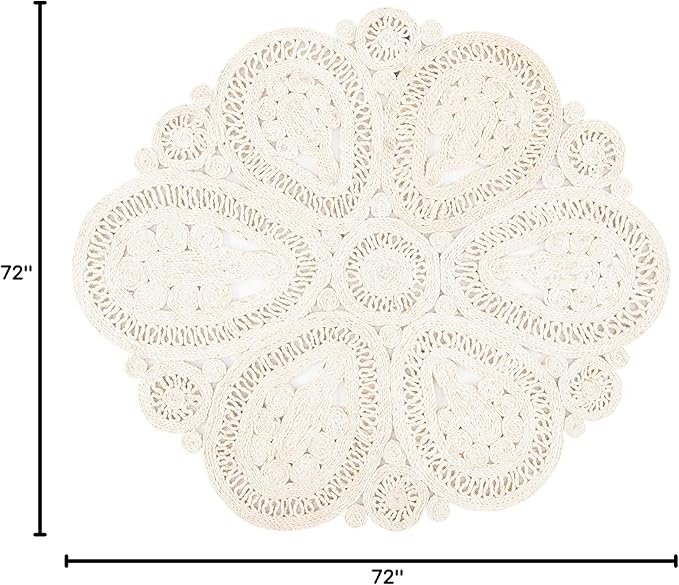 SAFAVIEH Area Rug 6' Round - Natural Fiber Collection - Ivory, Handmade Jute, Decorative Boho Floral Design (NF360B)