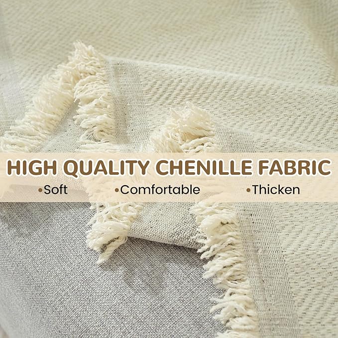 ROOMLIFE Beige Boho Couch Cover Sofa Covers with Tassel Farmhouse Sofa Slipcover Simple Couch Protector for Dogs Chenille Sectional Couch Covers L Shaped Couch Cushion Covers, 71"x 118"