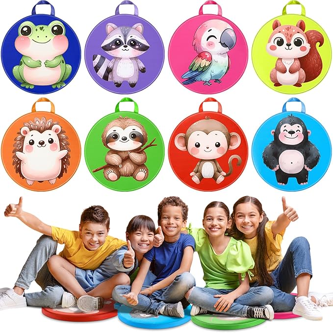 8 Pcs Kids Floor Cushions for Classroom Flexible Round Seating with Handle Soft Waterproof Floor Pillows with Cute Cartoon Animal Pattern for Elementary Daycare Preschool(Woodland Animals)