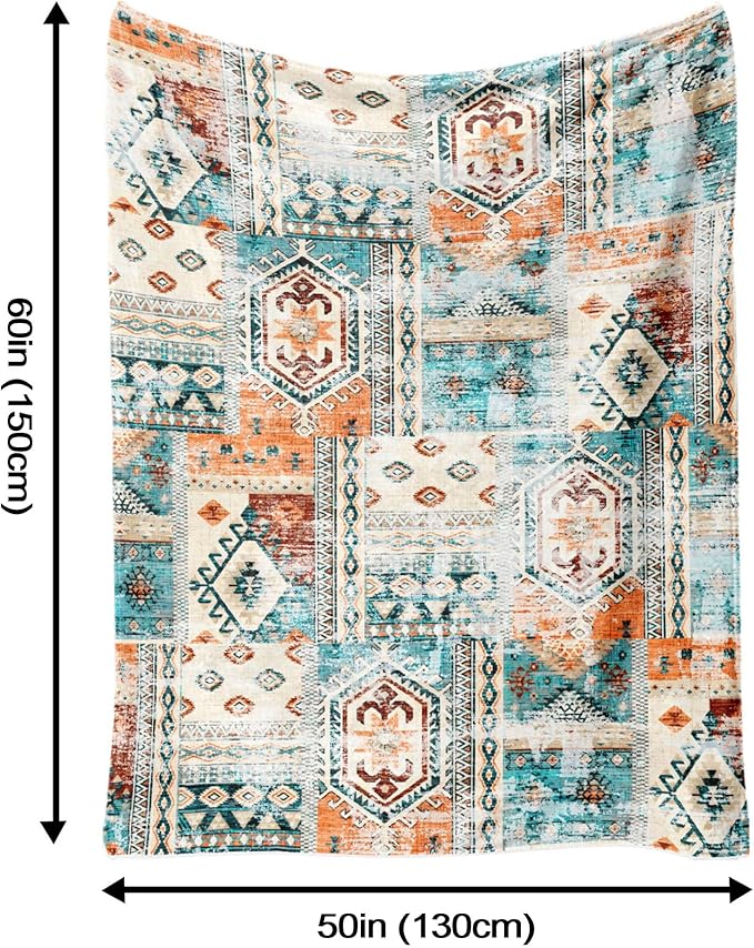 Aipon Boho Aztec Throw Blanket 50"x 60", Western Indian Native American Blanket Southwestern Decor, Orange Teal Soft Cozy Lightweight Throws Blankets Gifts for Women Men Couch Bed Sofa Chair