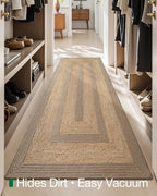 LUMI 3x10 Jute and Raffia Braided Runner Rug for Hallway, Natural Rustic Carpet Non Slip, Area Mat Indoor High Traffic for Living Room, Entryway, Kitchen, Laundry