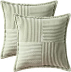 MIULEE Spring Decorative Throw Pillow Covers for Couch Bed Livingroom 16x16 Inch Set of 2 Light Green Boho Accent Throw Pllows Broadside Striped Patchwork Soft Corduroy Summer Pillowcases