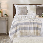 DII Rustic Farmhouse Cotton Cabana Striped Blanket Throw with Fringe, 50 x 60 - Cabana Striped Off-White with French Blue