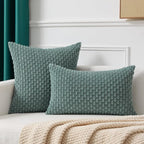 Kevin Textile 16x24 Inch Pillow Cover 1 Pack Boho Decorative Soft Striped Corduroy Lumbar Farmhouse Color Accent Rectangle Cushion Case for Living Room Couch Sofa Bed, Teal Green