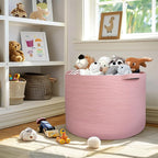 115L Oversized Pink Basket, 23.6"x15.7" Woven Cotton Rope Bin with Handles, XXXL Blanket Storage for Living Room, Kids Toy Storage Bin Box, Baby Laundry Basket for Organizing, Pink Room Decor