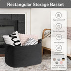 Goodpick Extra Large Storage Basket, 23.6" x 15.7" x 13.8" Rectangle Cotton Rope Basket for Blankets, Pillows, Toys, Woven Dirty Clothes Baskets for Laundry, Black