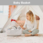 CHICVITA Storage Basket for Gifts, Small Gift Baskets Empty for Baby Showers, Decorative Cotton Rope Basket with Handles, Baby Toy Baskets for Shelves, 13 x 9.8 x 5 inches, White